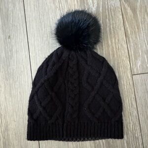 J. Crew Black Knit Hat with Pom Pom